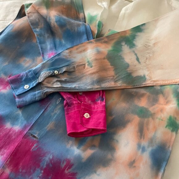 🎨 Free Speech Glitch Dyed Linen Shirt – Artfully Undone, Effortlessly Cool - Picture 5 of 14